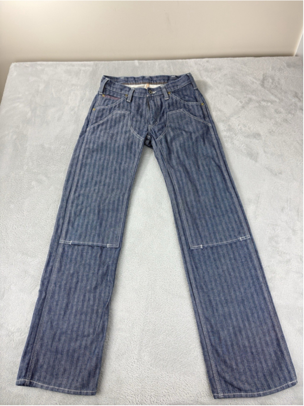 Iron Heart Men's Size 29 W X 33 L Double Knee Herringbone Blue Striped Jeans